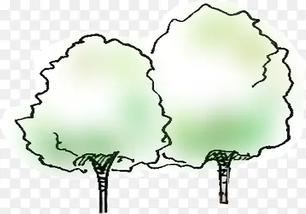手绘两棵绿色大树