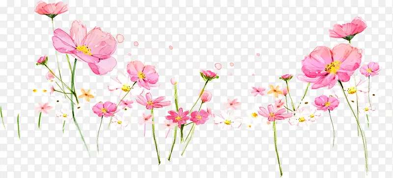 粉色花卉水彩画风景