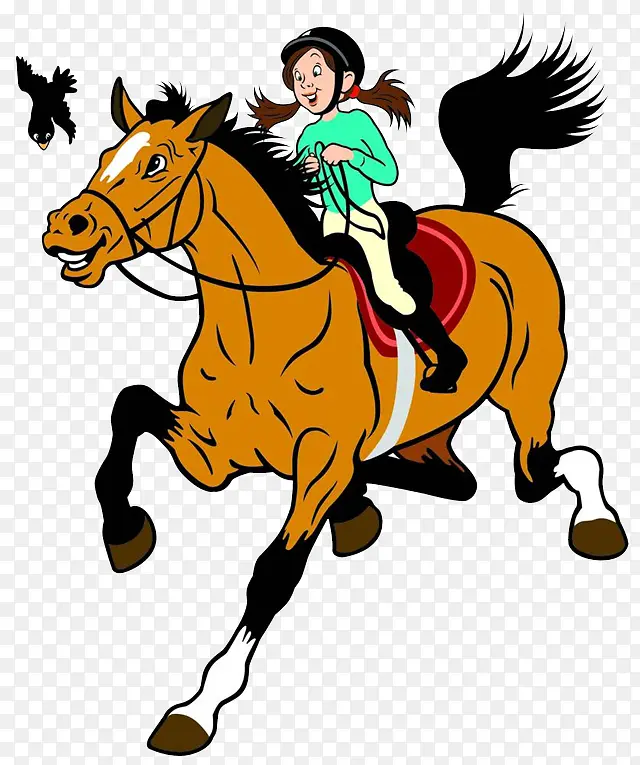 卡通手绘女孩子骑马的画面
