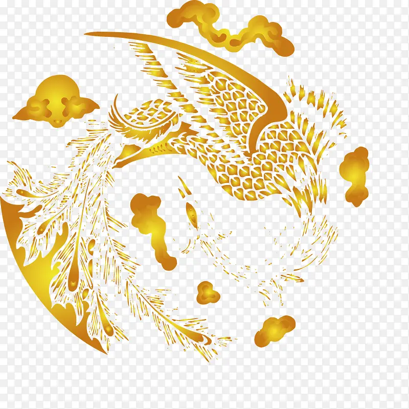 古典金色凤凰装饰