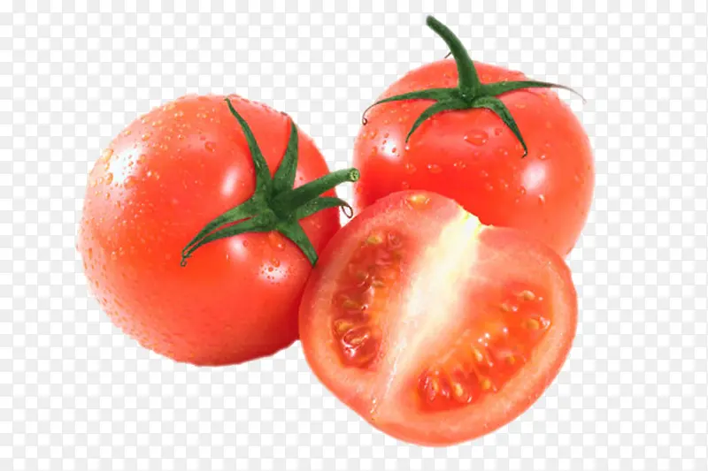 实物红色切开带藤樱桃番茄