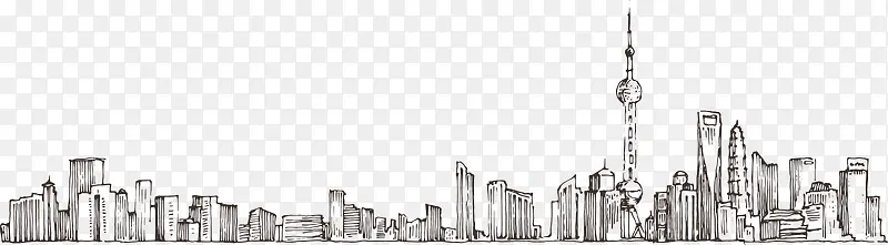 手绘上海城市风景