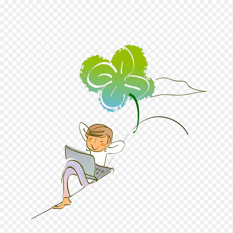 卡通电脑放身上闭着眼睛的男子素