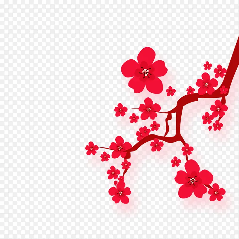 红色手绘的梅花枝