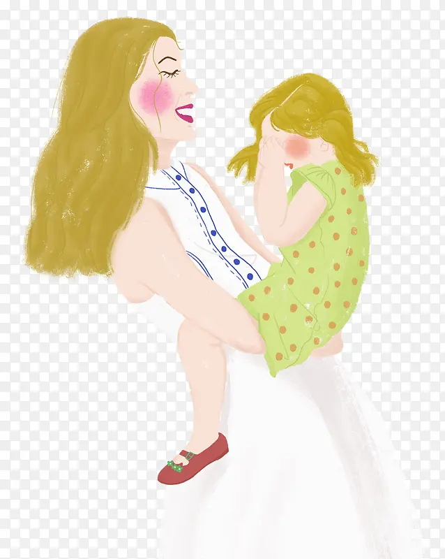 手绘人物插图可爱母女插画