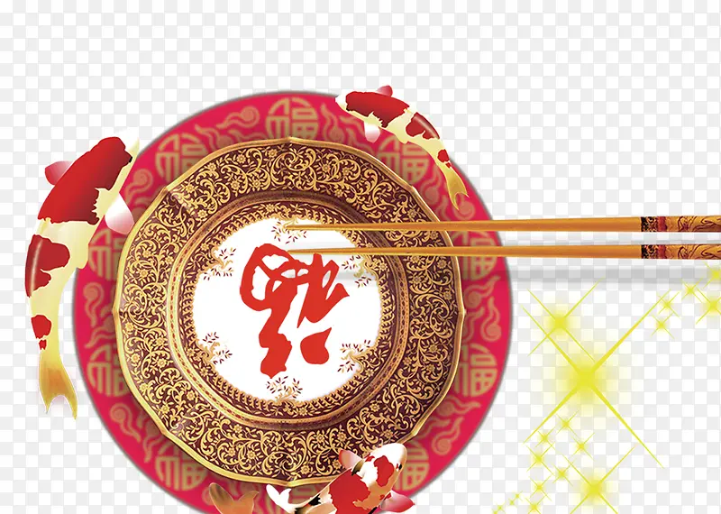 红色喜庆碟子筷子
