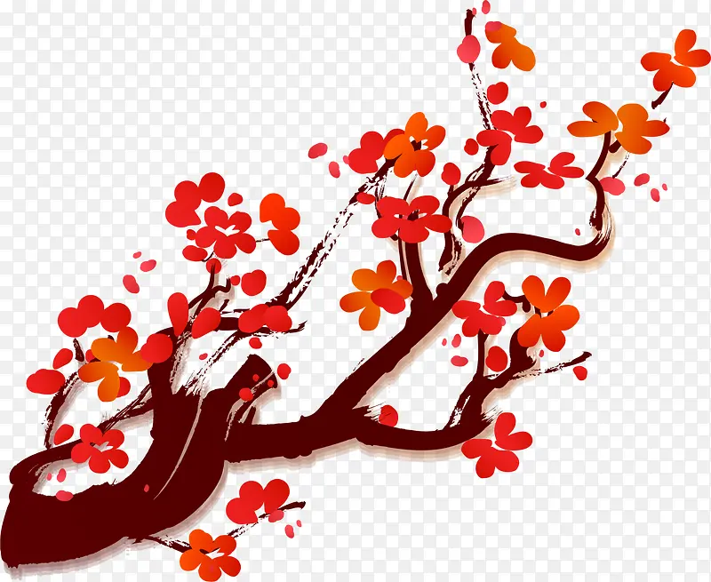 红色中国风古典花枝