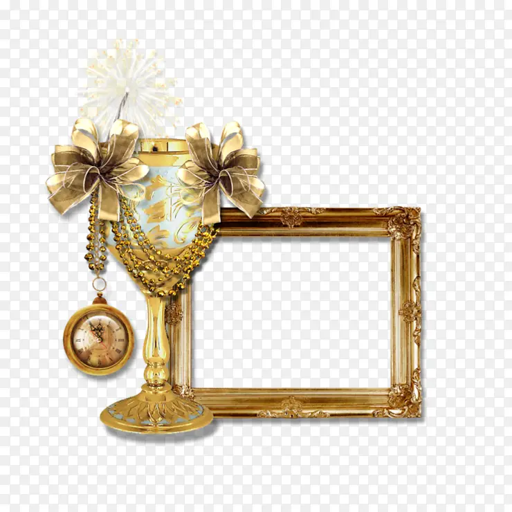 有奖杯装饰的金色边框