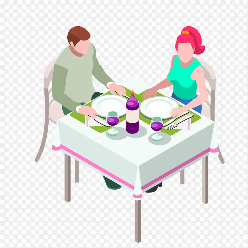 矢量卡通彩色饭桌用餐