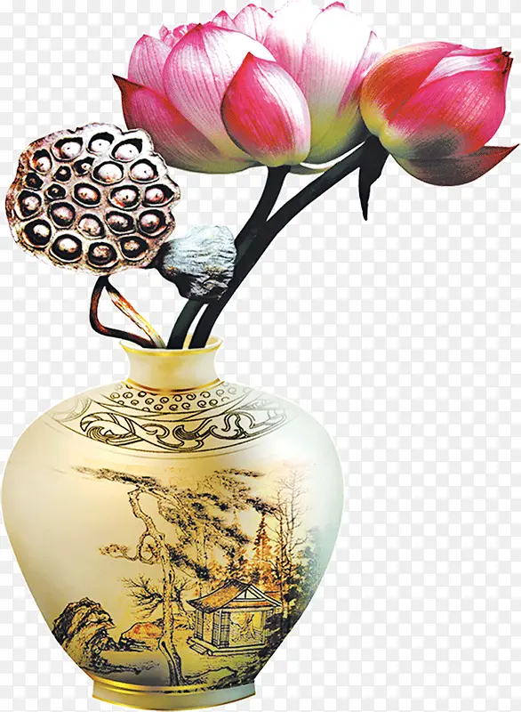 中国风花瓶荷花莲蓬