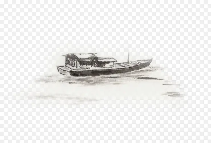 水墨画渔船手绘插画