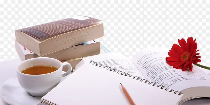 桌子上的书本笔记本 和咖啡
