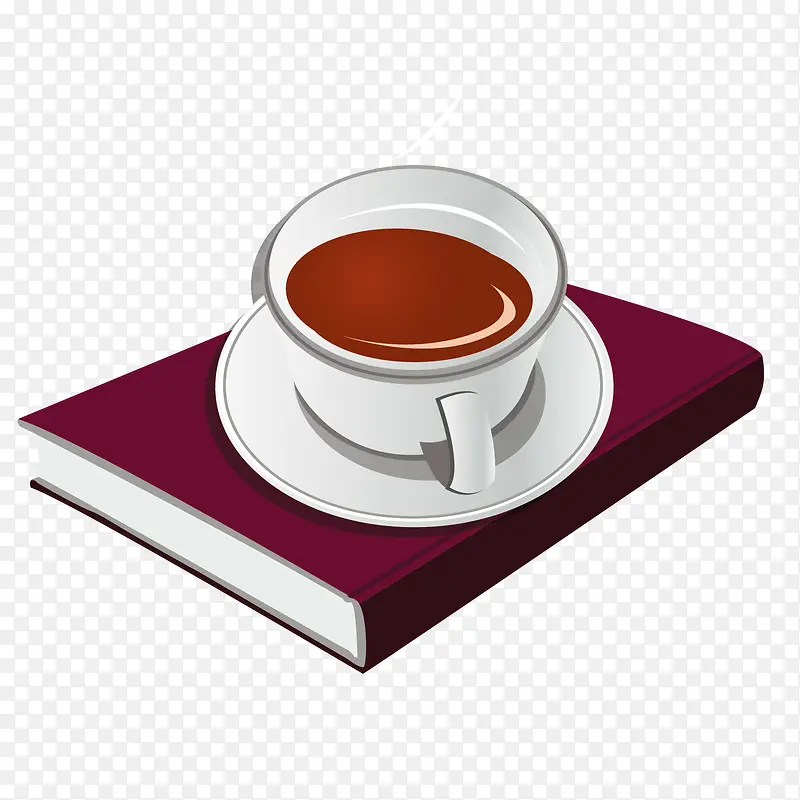 手绘红色书本和咖啡杯