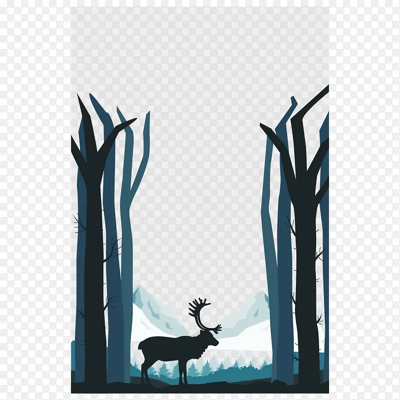麋鹿与雪山
