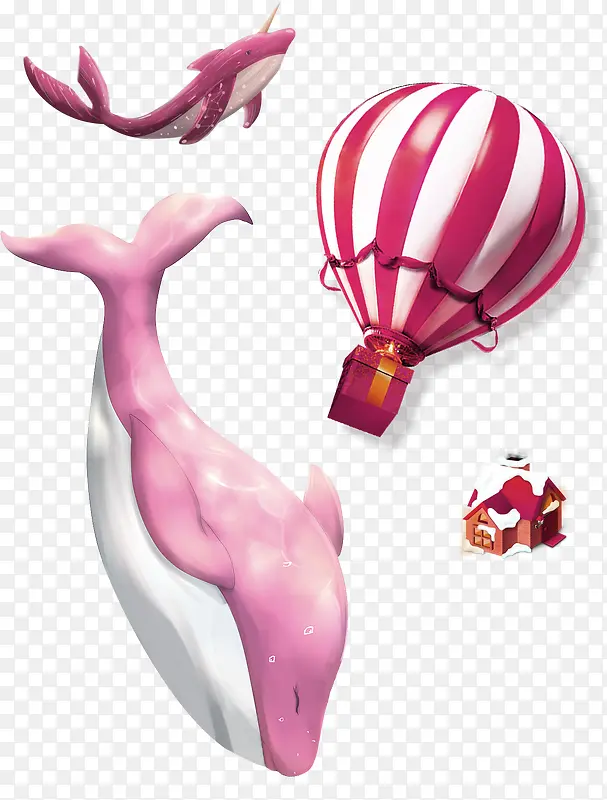 红色卡通热气球鲸鱼装饰图案