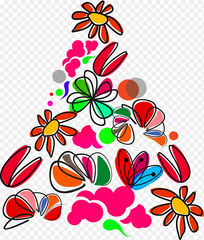 手绘花朵圣诞树