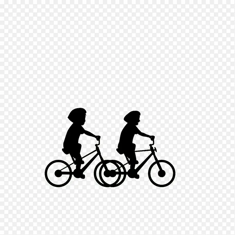 骑自行车的同行小伙伴孩子剪影