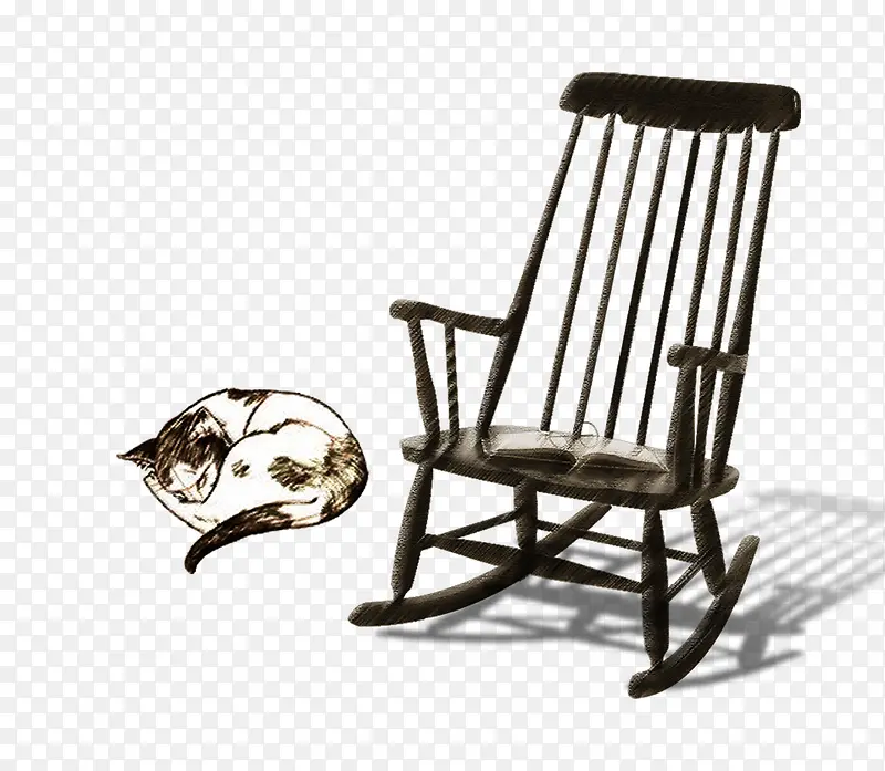 手绘睡猫和休闲摇椅