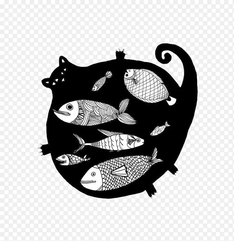 猫吃鱼元素