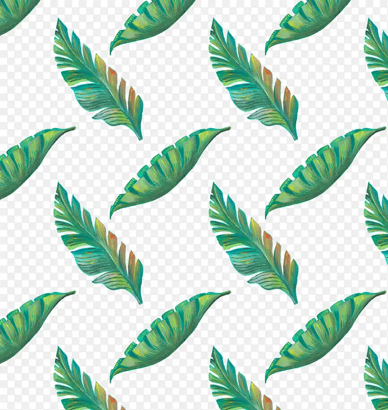 手绘绿色热带树叶花纹