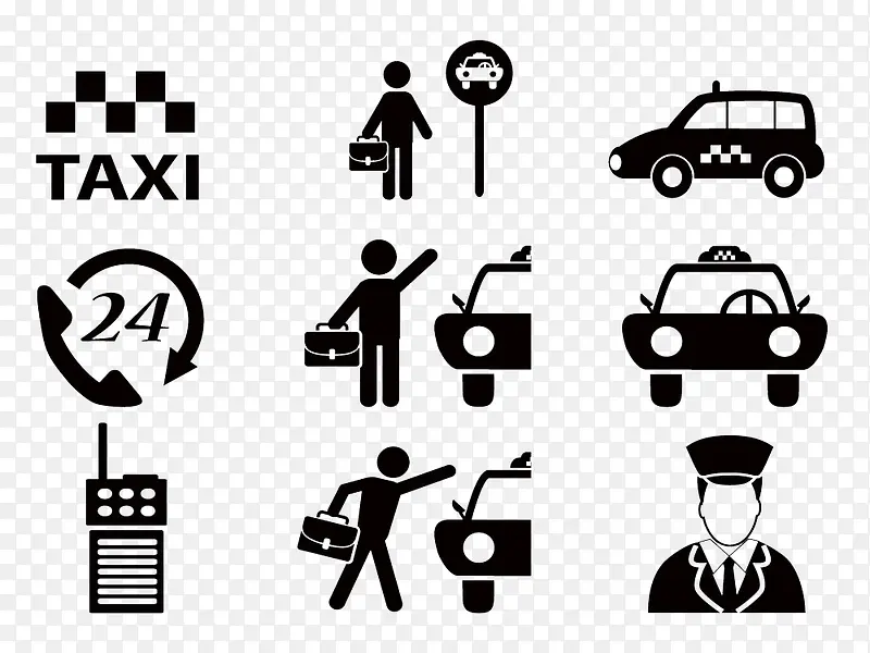 卡通手绘出租车服务标志