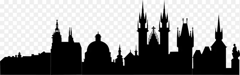 教堂清真寺剪影黑色矢量图