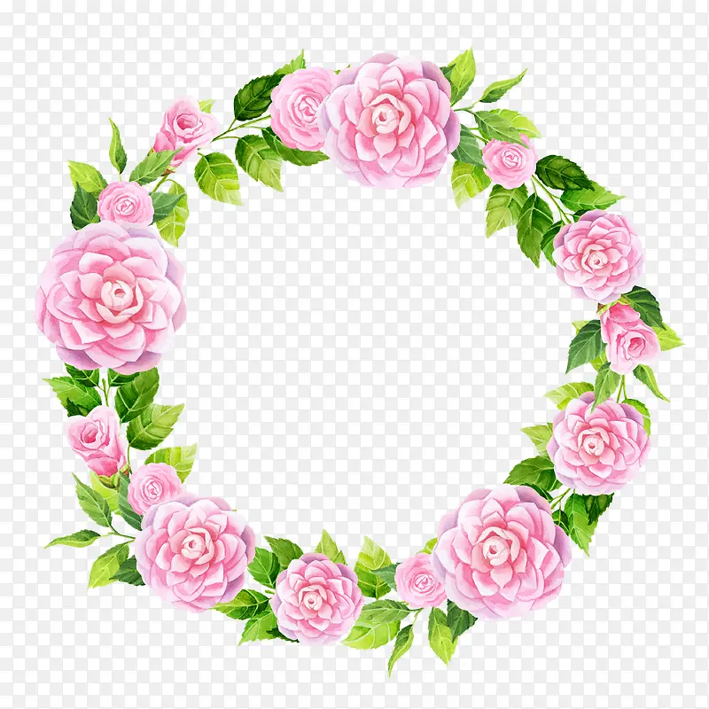 粉色花朵绿叶圆环
