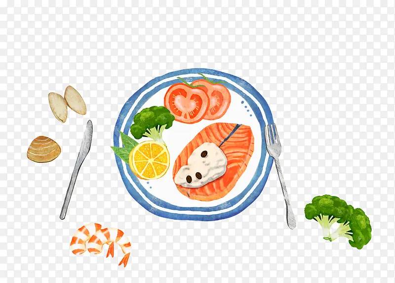 水彩插画西餐用餐餐具插图