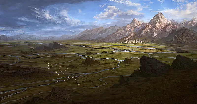 山峰野外自然风光插画