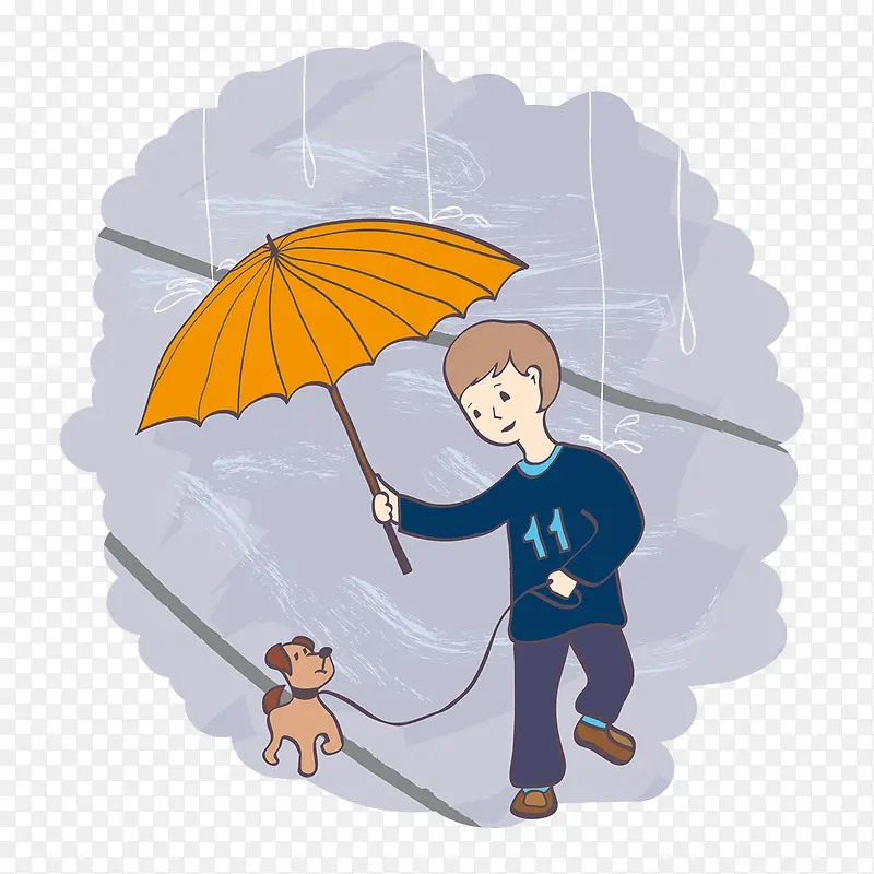打伞的男孩和小狗