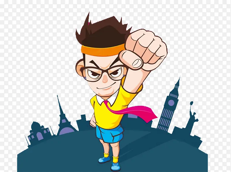 手绘奋斗的小男孩免抠图