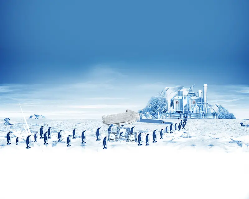 北极成群成对的企鹅