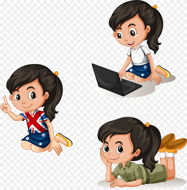 矢量手绘小女该