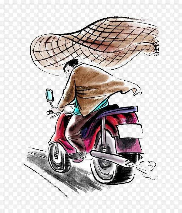 彩绘手绘卡通风格骑着摩托车逃跑