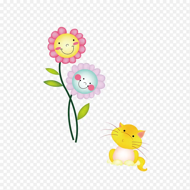 矢量花朵和猫