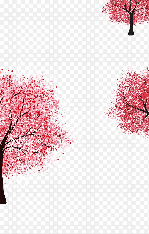 红色卡通茂盛樱花树