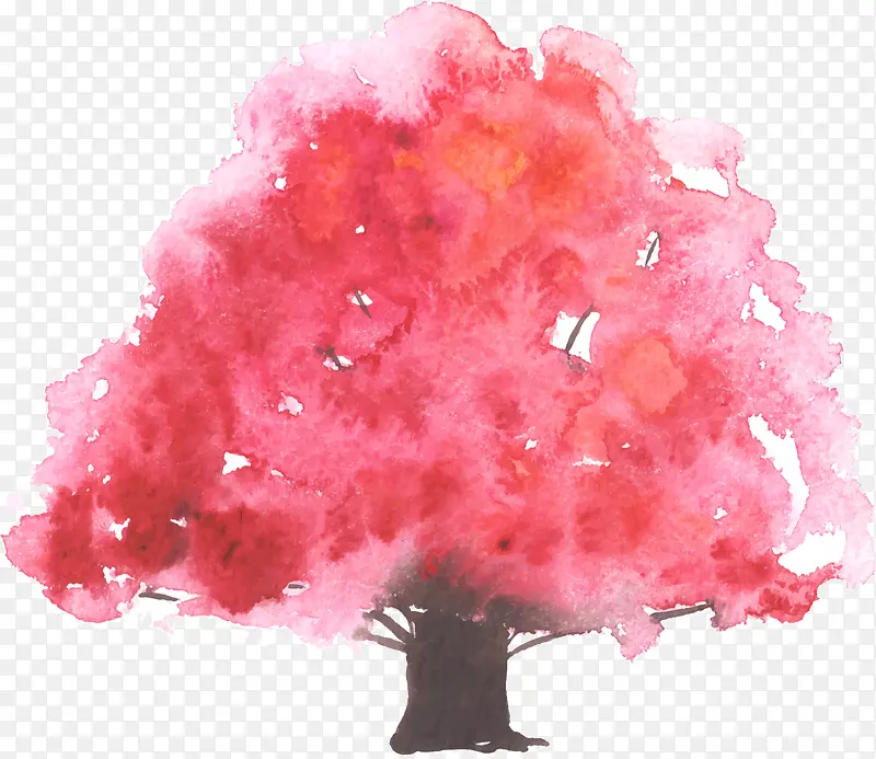卡通绘画粉红色的树木樱花树