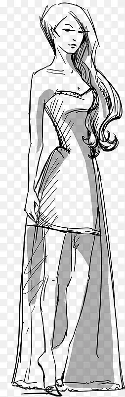 手绘线描模特