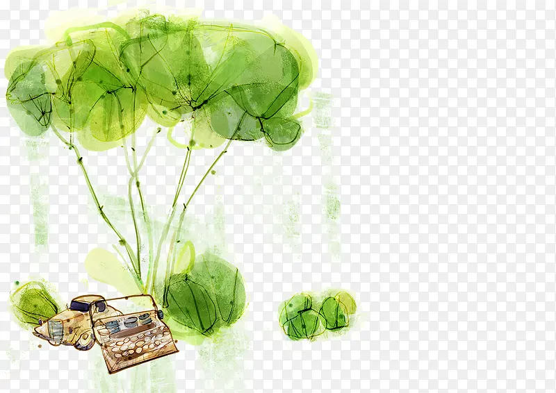 卡通手绘绿色风景