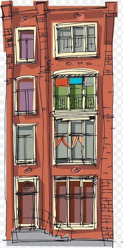 卡通手绘橙色的楼房