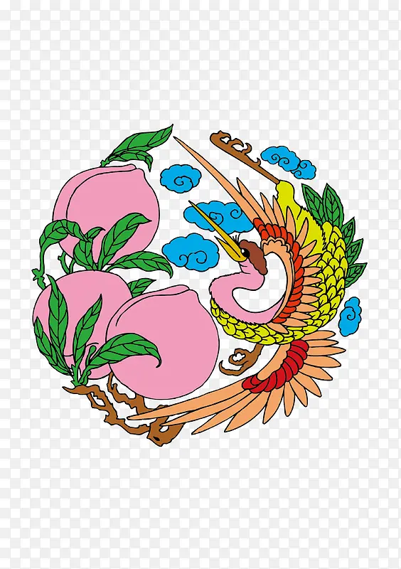 古代传统鸟纹样与寿桃的素材