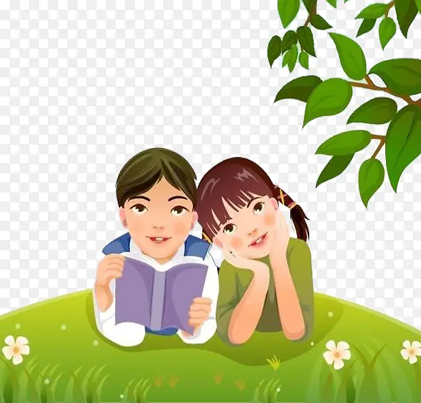 草地上看书