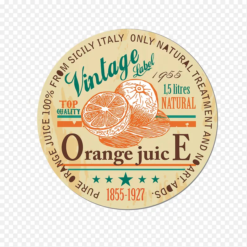 圆形橙子饮料标签矢量图