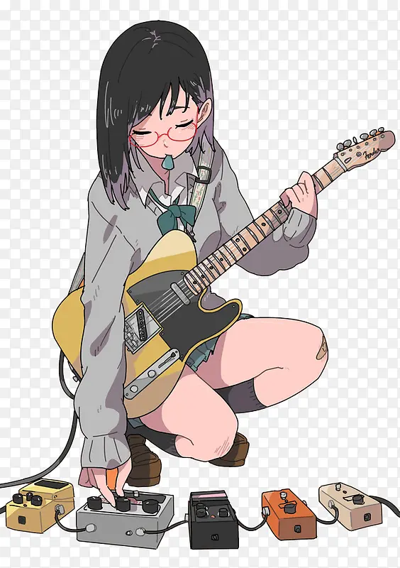 卡通吉他少女