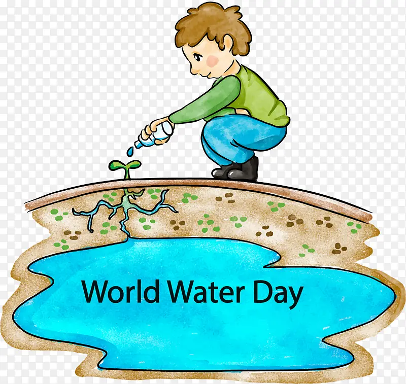 世界水日浇水的男孩
