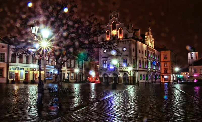 路灯马路夜晚街景