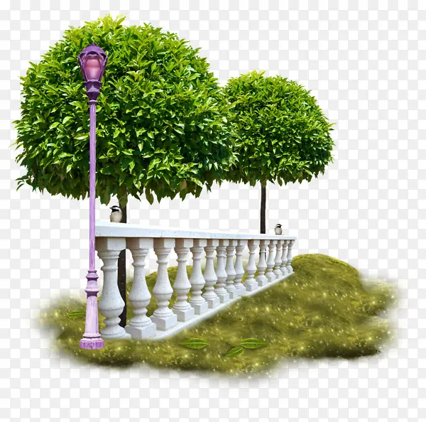 绿色树木石栅栏