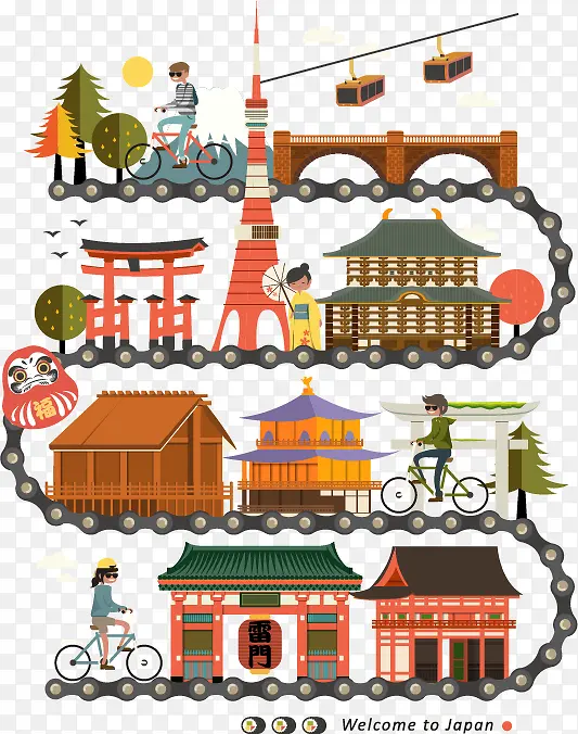 矢量日本旅游线路设计素材