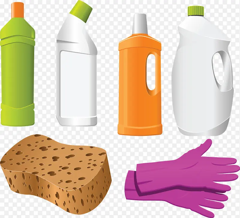 清洁剂海绵手套打扫卫生矢量素材