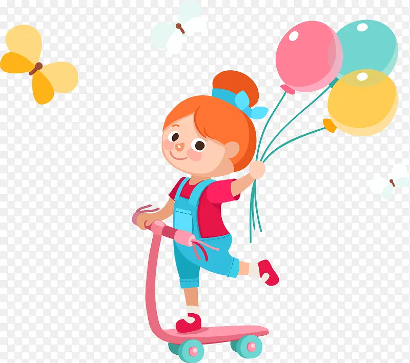 玩滑板车的丸子头女孩